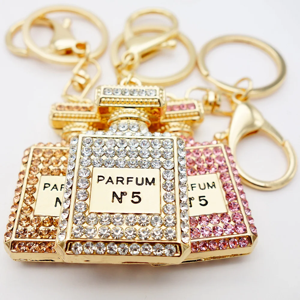 

Car accessories 3 color rhinestones shiny perfume bottle keychain girl gift tote bag pendant wholesale
