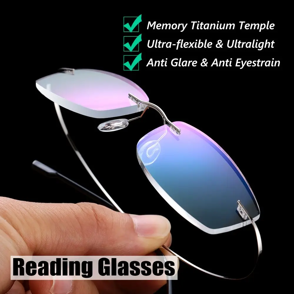 

Men and Women Ultralight Eyewear Flexible Presbyopic Eyeglasses Rimless Memory Titanium Reading Glasses