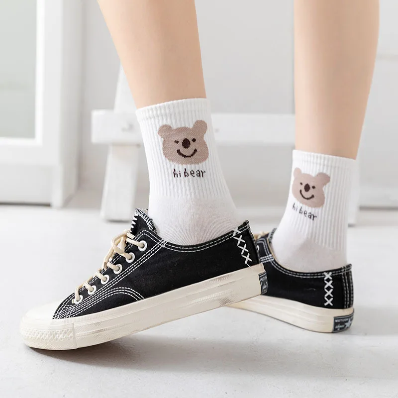 2022Fashion Cartoon Animal Cotton Socks Funny Cute Kawaii Dog Cat Character Print Women Female Hipster Harajuku Short Sock - купить по