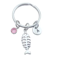 animal fish bone keychains creative initial letter monogram birthstone keyrings fashion jewelry women gifts pendants