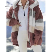 s 5xl winter coat jacket hooded warm plush loose jacket for women patchwork winter outwear faux fur zipper ladies parka coat