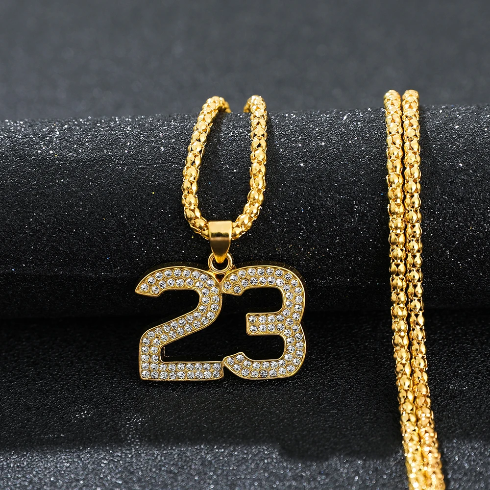 Hip Hop Basketball Legend Number 23 Pendant Necklaces Crystal Bling Gold Cuban Chain Necklace Jewelry For Man Boyfriend Gift | Украшения и