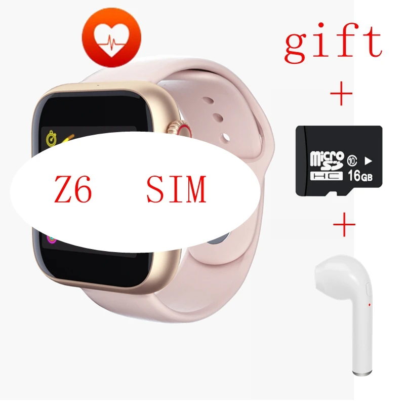 Новинка Z6 Z6S Bluetooth Смарт-часы Поддержка s sim-карты камера Сенсорный экран Поддержка TF карта для Iphone Xiaomi samsung PK B57 P70 IWO