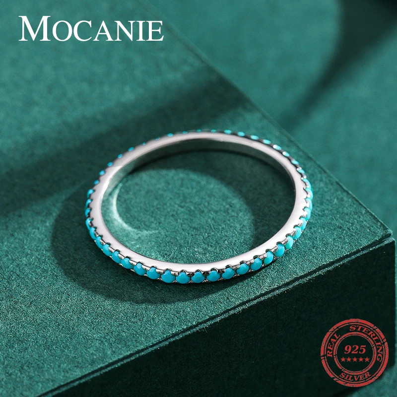

Mocanie Wedding Engagement Luxury Delicate Micro Pave Natural Turquoises Stone Ring 925 Sterling Silver Ring for Women Jewelry