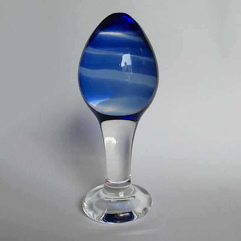 Стеклянная Анальная пробка большой фаллоимитатор с большим шариком синяя для