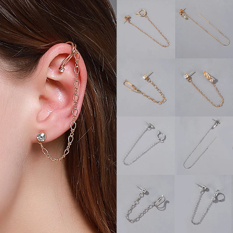 Винтажные висячие серьги длинные с кисточками манжеты Панк клипсы модная серьга