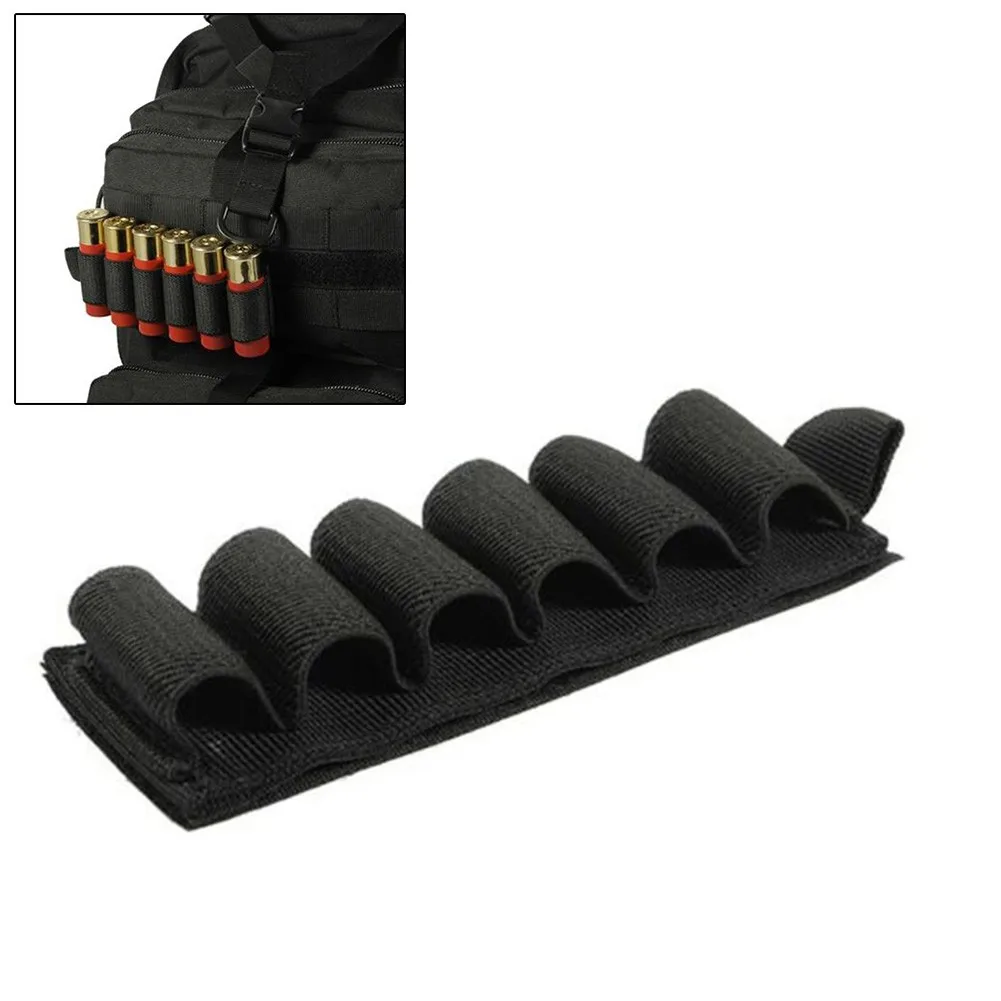 6 Round Shell Holder MOLLE Shotgun Buttstock 12/20GA Cartridge Shell Case Bag Military Elastic Ammo Bullet Carrier Holster