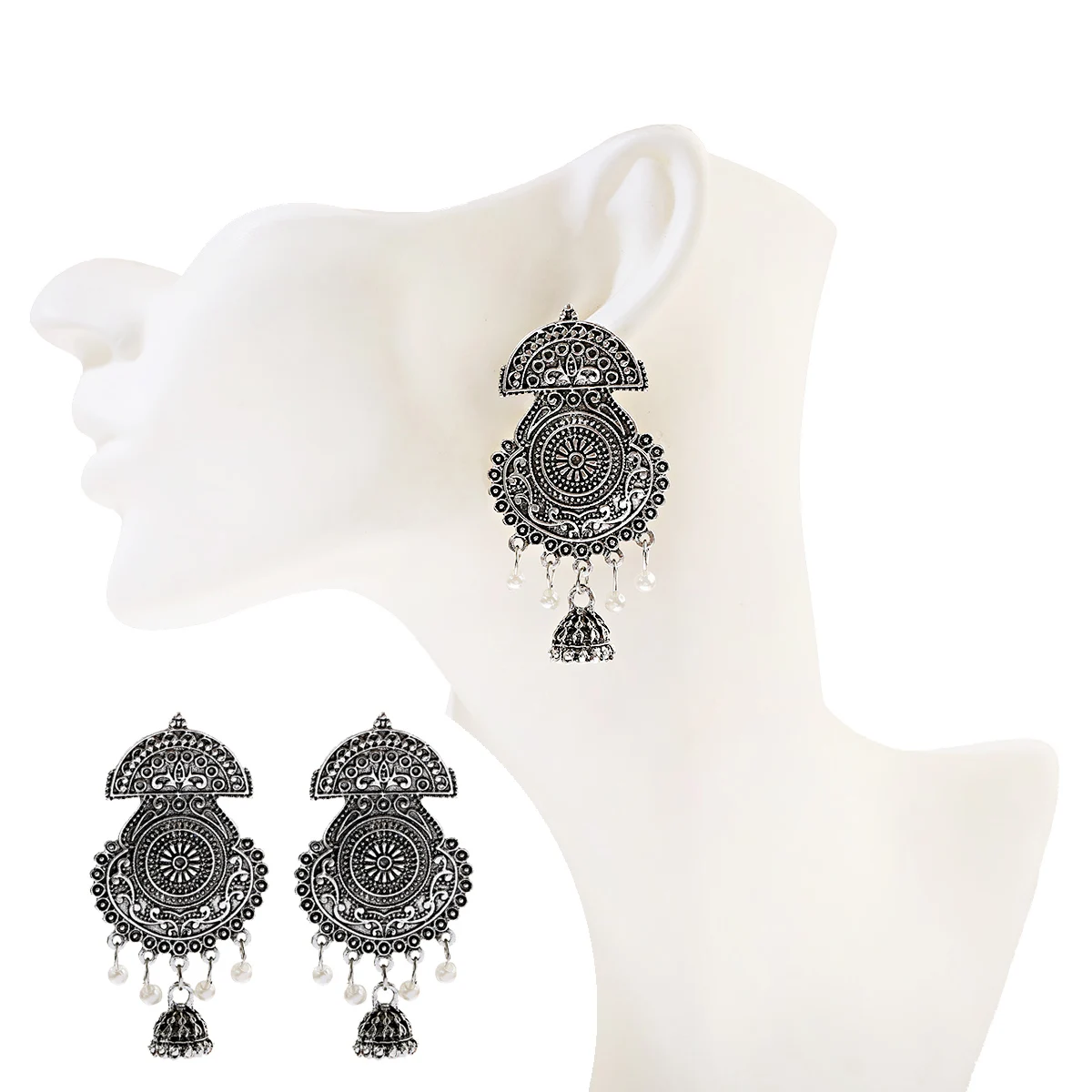 Цыганские серьги с жемчужинами и кисточками в индийском стиле Jhumka для женщин, богемные Ретро Золотые Зеркальные колокольчики, тибетские сережки oorbellen