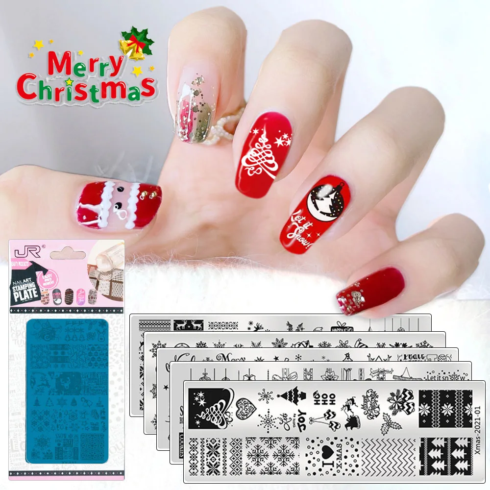 Finger-Art Nail Stamping Plates Kit Tools Transfer Image Art Template Manicure Christmas Design Perfect Festival Gift Set of 6
