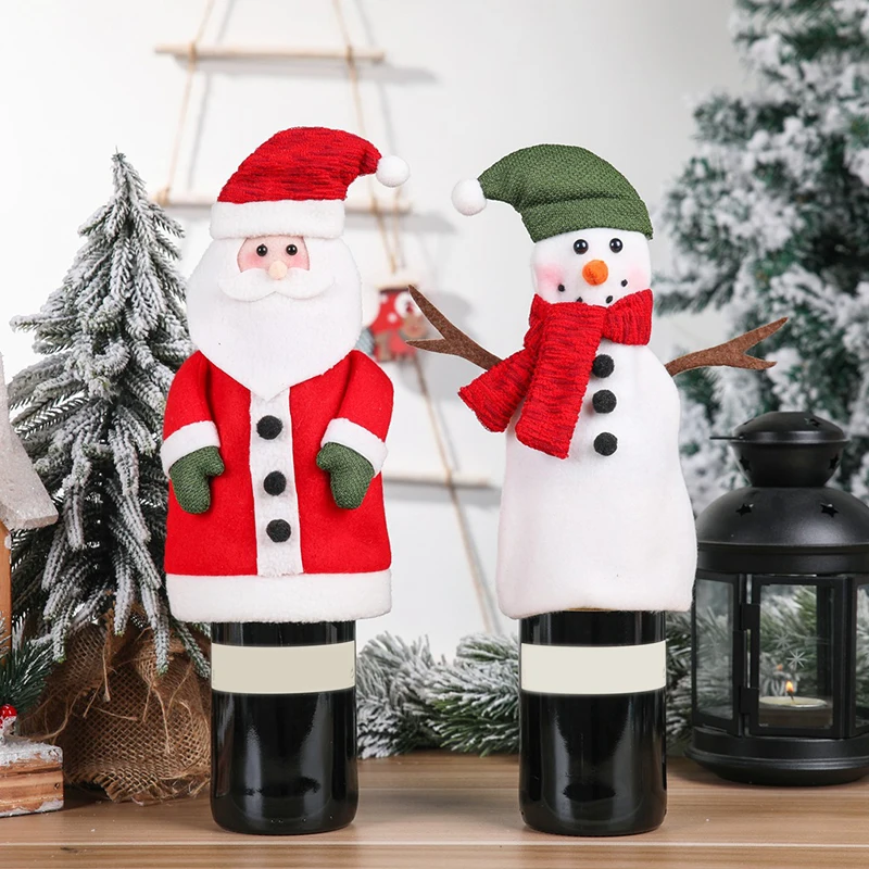 

Рождественская Крышка для винной бутылки, вязаный свитер, шапка для рождественской вечеринки, украшения для дома для бутылки шампанского Санта-Клауса