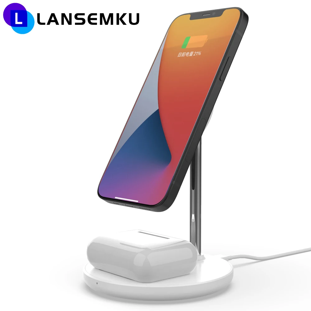 Cena Qi 2 W 1 Magnetyczna Bezprzewodowa ładowarka Do IPhone 14 13 12 Pro Max Air Pods Zestaw Słuchawkowy Stojak Na Telefon 15W Szybka Stacja ładująca Uchwyt
