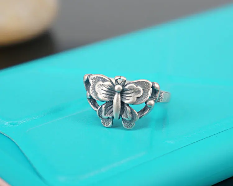 

Ethnic wind Chinese wind handmade silver retro make old 925 sterling silver butterfly living lady silver ring