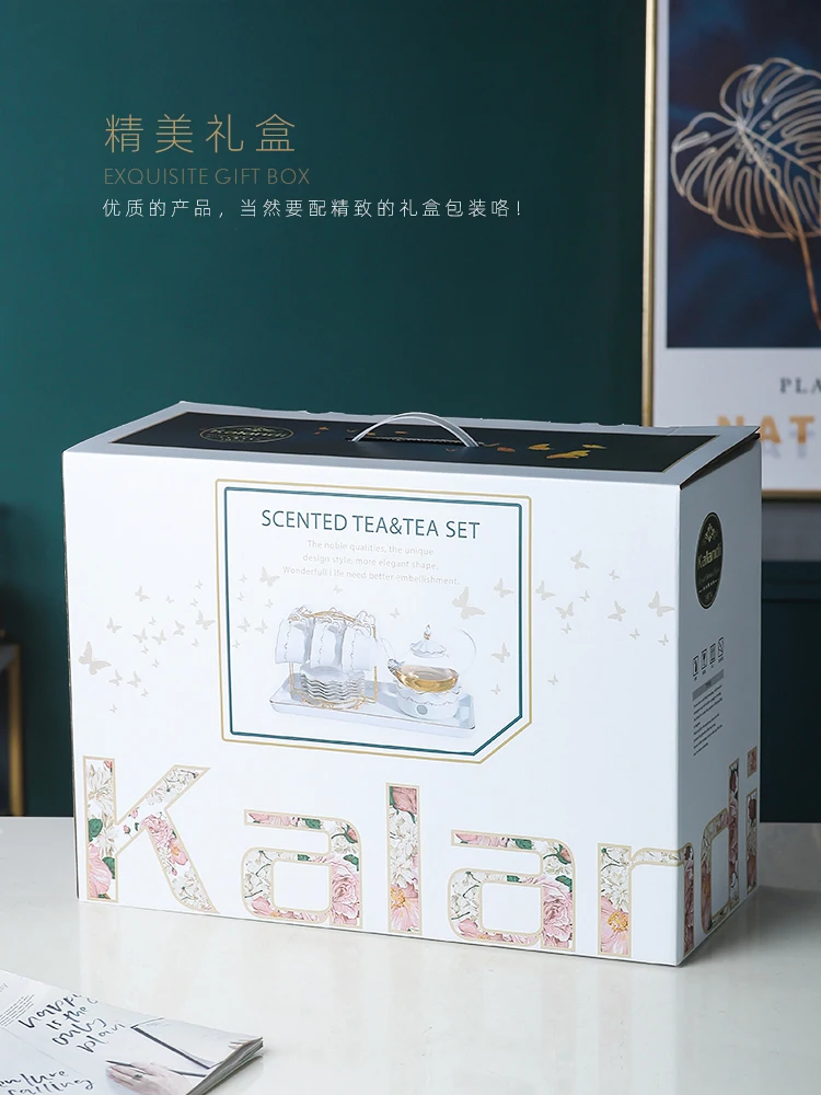 

Light luxury British afternoon Teapot Set household candle heating flower tea fruit tea cup glass tea set Nordic style