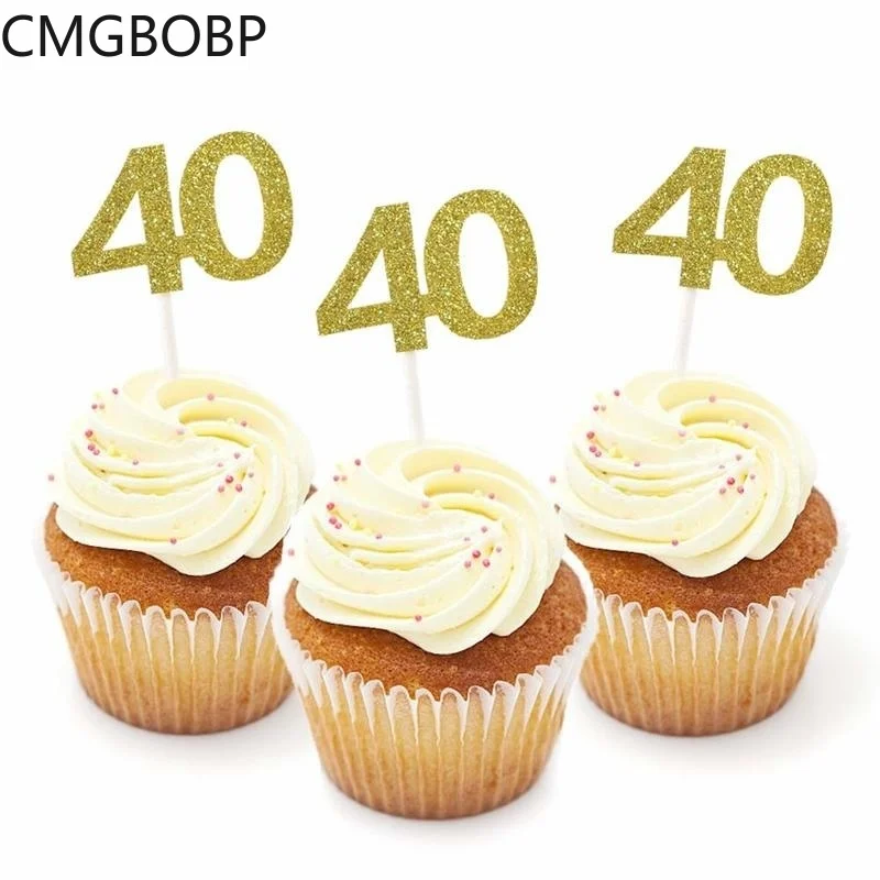 

12Pcs Gold Glitter Number 30 40 50 60 70 Cupcake Toppers for 30th 40th 50th 60th 70th Birthday Anniversary Party Cake Decoration