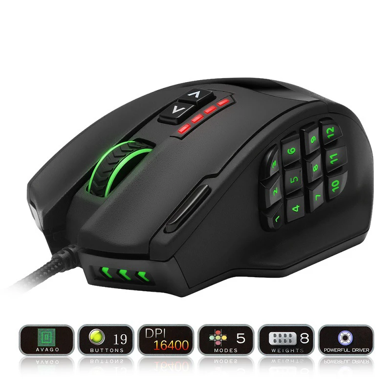 SeenDa RGB светодиодный MMO Мышь с боковыми кнопками Оптическая Проводная 12000 Точек на