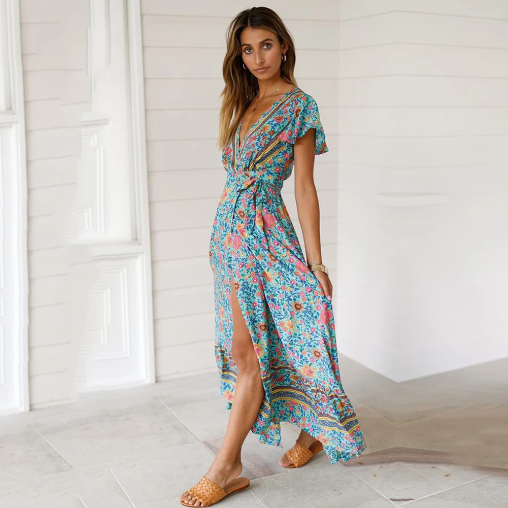 Женское платье с оборками пуловер v образный вырез цветочный принт летнее