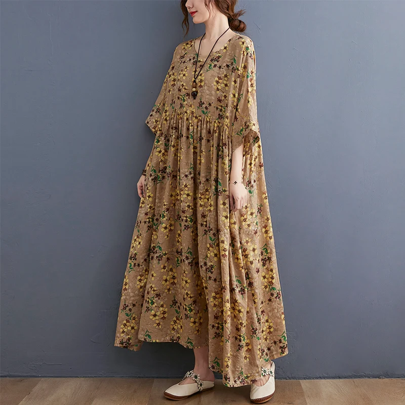 

Oladivi Oversized Women Clothing Fashion Flower Print Maxi Long Dress 2021 Summer Thin Cool Dresses Ladies Boho Beach Wear 60851