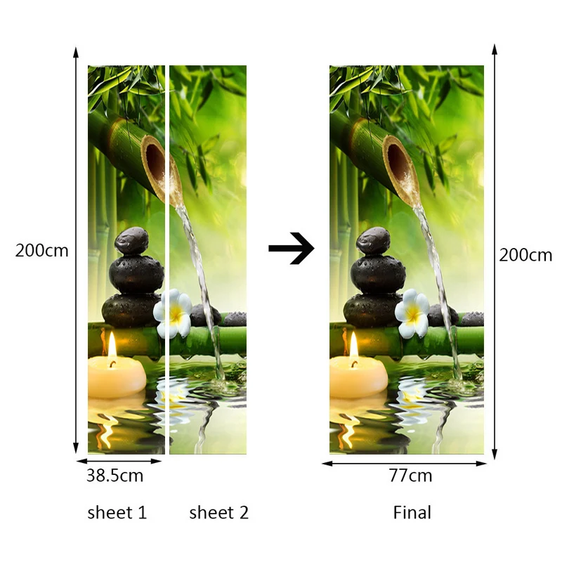 

DIY 3D Green Bamboo Scenery Door Stickers Creative PVC Self-adhesive Living Room Door Mural Wall Sticker Poster Photo Wallpaper