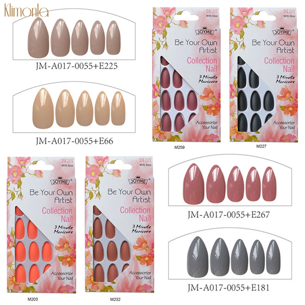 

24Pcs/set Stiletto Nail Tips Reusable Pure Color Short False Nails Women Manicure Acrylic Fake Nail Tips Free Glue Sticke