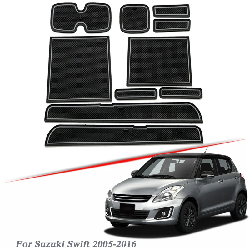 

10pcs Car Styling For Suzuki Swift 2005-2016 Latex Gate slot pad Interior Door Groove Mat Non-slip dust Mat Interior Accessories