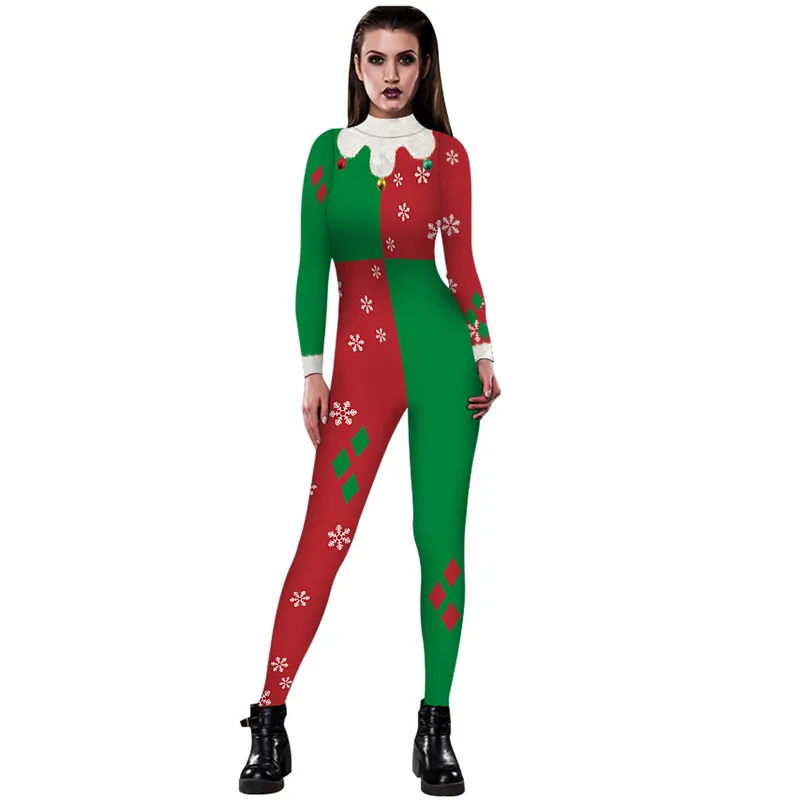 Новинка 2020 облегающий женский комбинезон на молнии для рождественской вечеринки