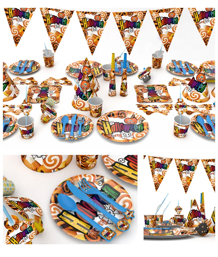 Halloween Candy Pumpkin Head Theme Creative Party Package Decoration Party Supplies Party Disposable Tableware Cup Plate