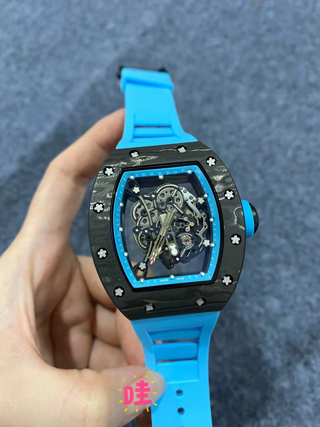 

New Blue Rubber Luminous Skeleton Automatic Mechanical Sapphire Men Watch NTPT Black Carbon Fiber Canvas Strap Sport Watches