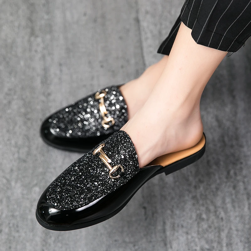 

Summer Men Black Half Shoes Breathable Slip-on Half Slippers Man Outdoor Buckle Mules Lightweight Anti-slip Comfy Casual Shoes