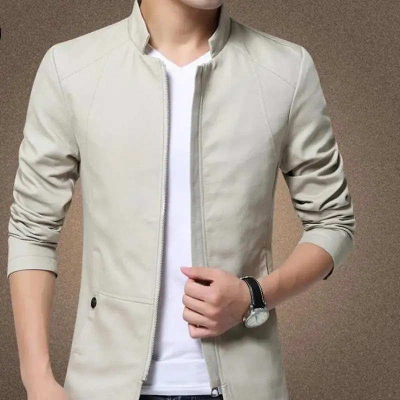 Мужская хлопковая куртка с воротником стойкой однотонная Повседневная