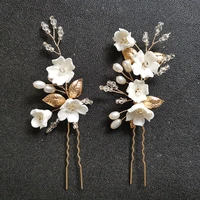 slbridal handmade alloy leaf ceram flower freshwater pearls bridal hair pin wedding hair sticker women jewelry hair accessories