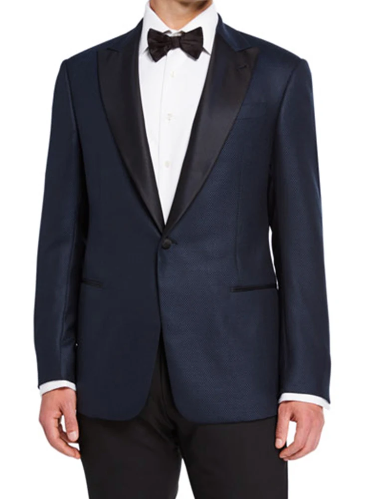 Темно синие на свадьбу Блейзер костюм смокинг для Для мужчин индивидуальный
