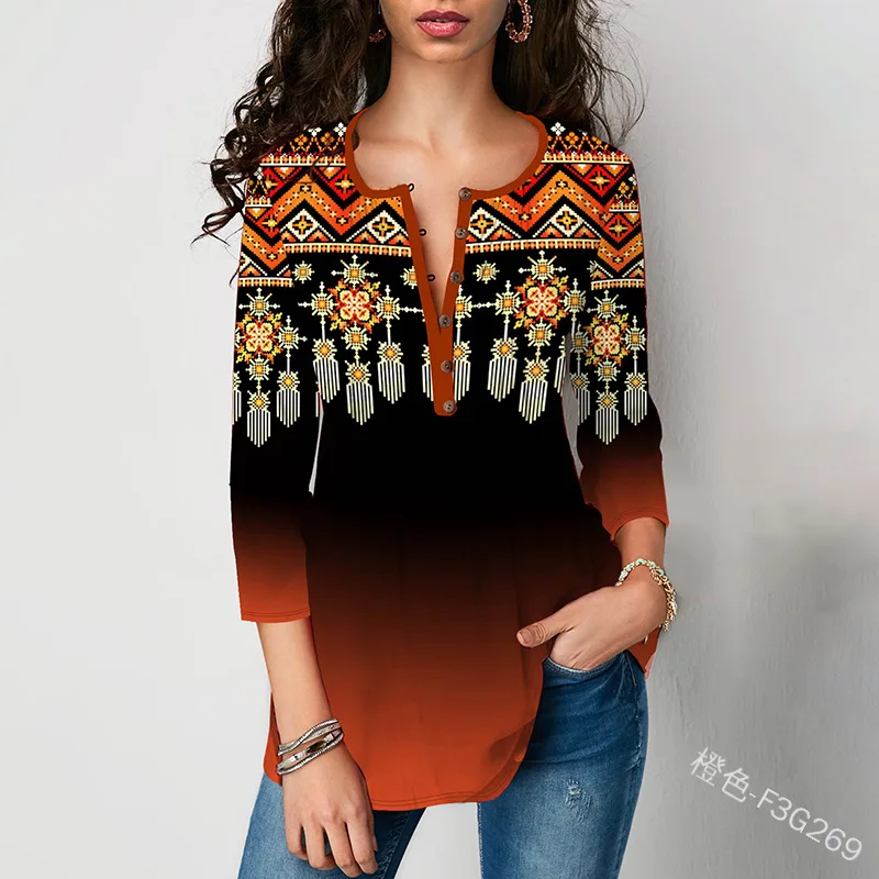 

WEPBEL Women Fashion Spring Print Loose Shirt Top Ladies Elegant 3/4 Sleeve V Neck Plus Size Mom Blouse T-shirt