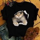 Модные креативные женские футболки с принтом кота, топы, футболки с графическим рисунком, винтажные эстетические футболки, одежда Y2k, футболки в стиле Харадзюку, Mujer