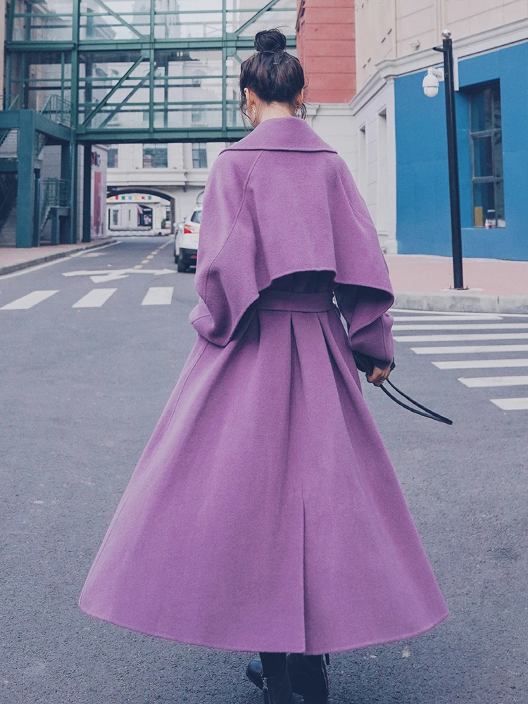 

Purple Woolen Coat Women's 2020 Winter New Korean Thickened Cotton British Style Over Knee Cashmere Coat Elegant Outwear Female