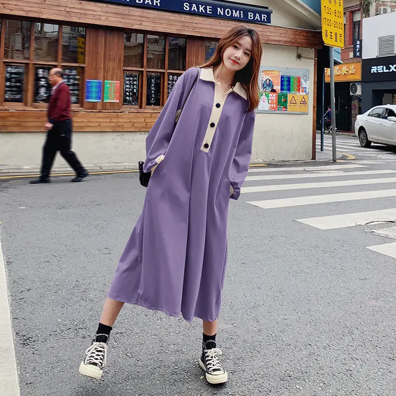 

Extra Large Maternity Dress 2021 Spring And Autumn New Fashion Loose Casual Tibetan Meat Thin Stitching Round Neck Dress