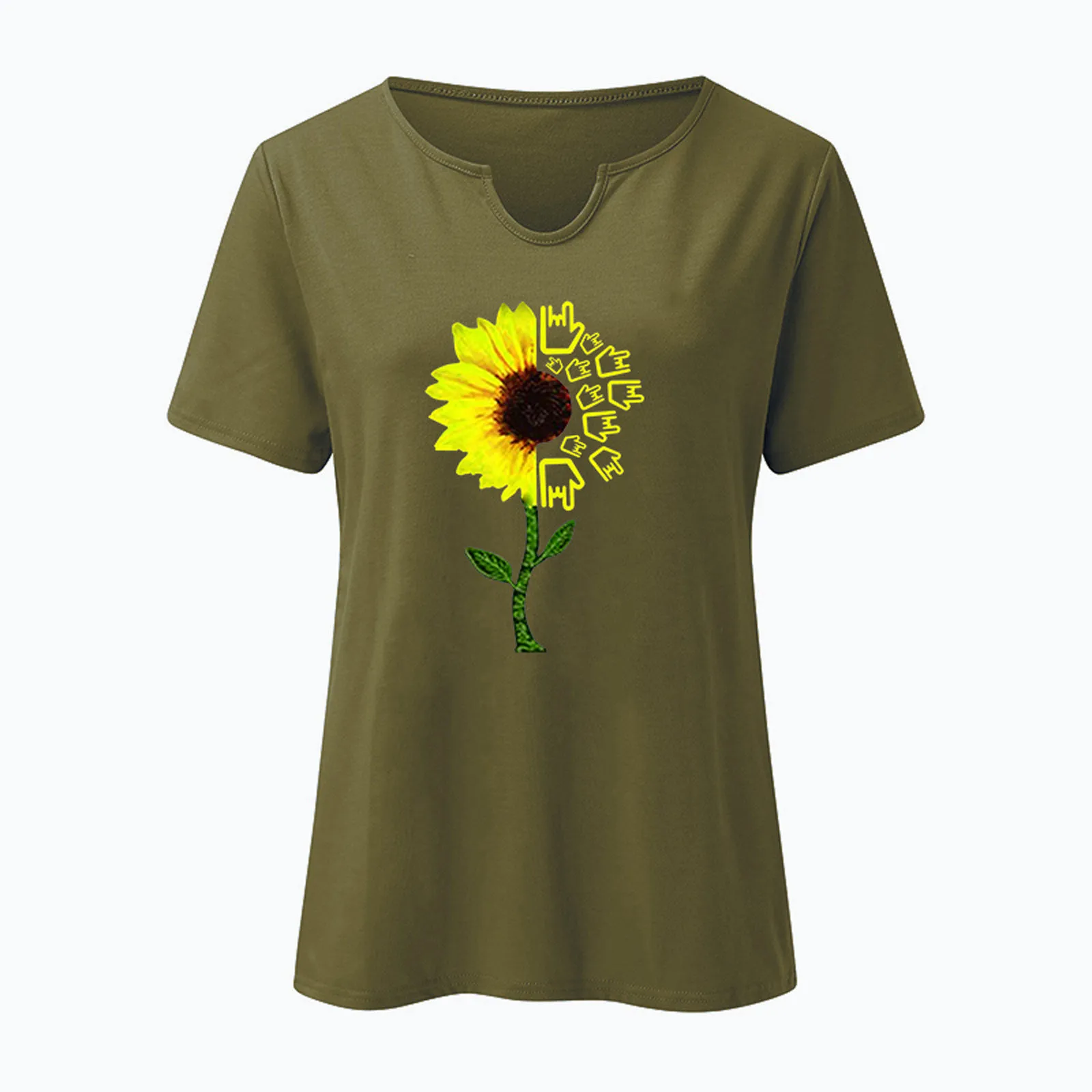 

Fashion Woman Tops Summer Casual Sunflower Print O-Neck Short Sleeve T-Shirt Ladeis Slim Pullover Top Tshirt#35