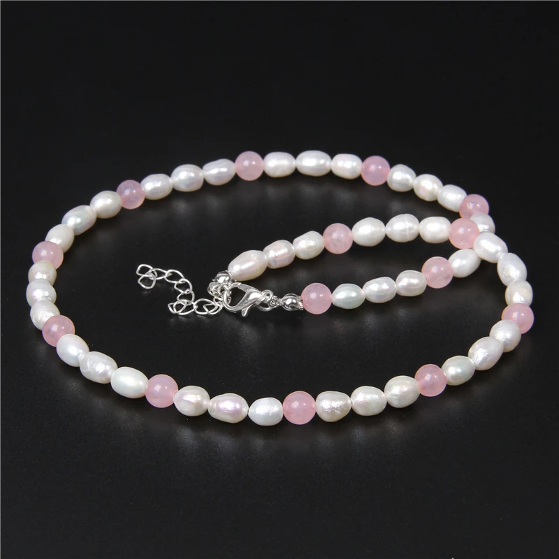 Белый жемчуг бисерные ожерелья натуральный овальные Quartzs Клубника Кристаллы