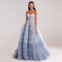 fivsole elegant long prom dresses sweetheart crumpled tulle ruffles evening dress sleeveless tiered a line party gown
