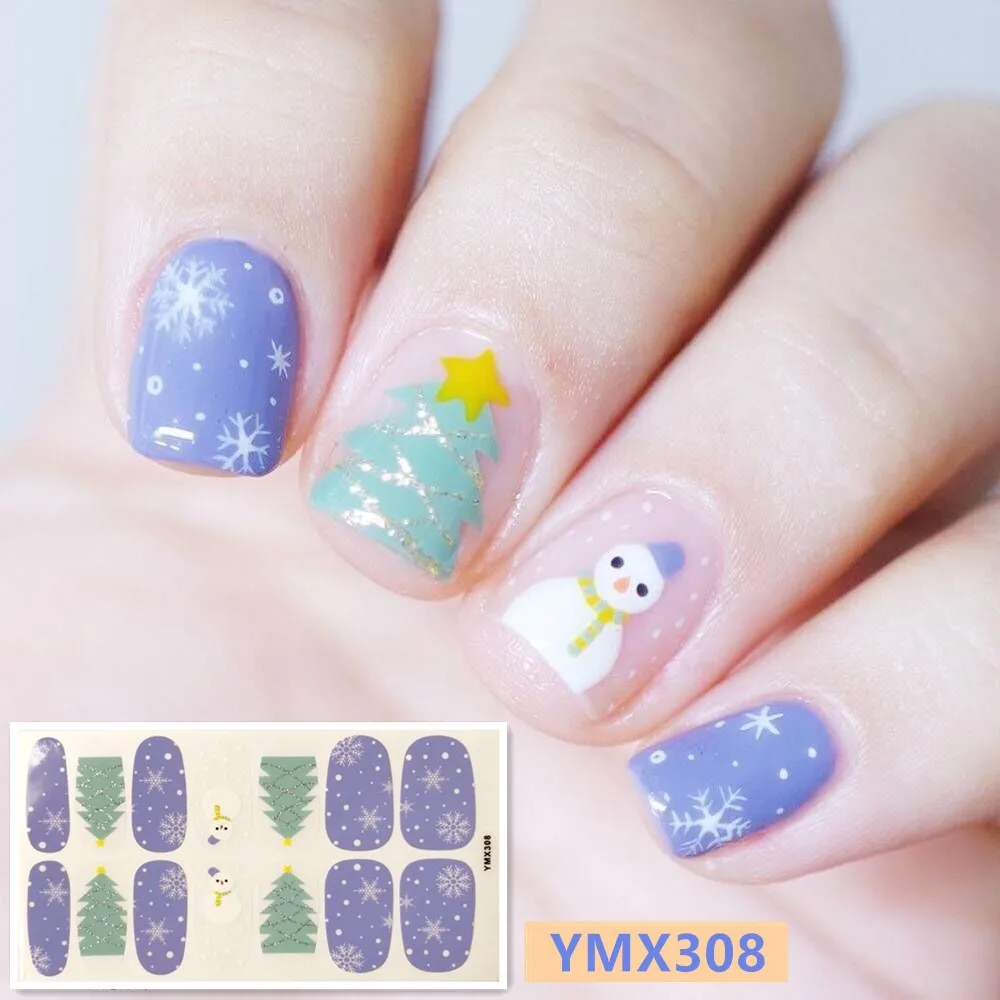

14tips/Sheet Christmas Nail Stickers Waterproof Full Cover Self-Adhesive DIY Nail Art Sticker Snowman Snowflake Santa Claus 2020