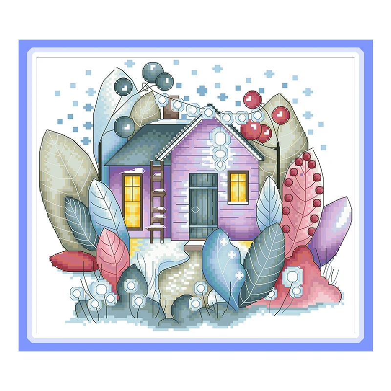 

Winter Magic House Cross Stitch Kits Blank Canvas Embroidery Needlework Sets 11CT 14CT Diy Handmade Crafts Paintings Home Decor