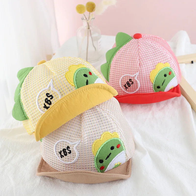

breathable mesh soft along visor baby hat baby cartoon Cartoon dinosaur sun hat Children summer baseball cap boys and girls