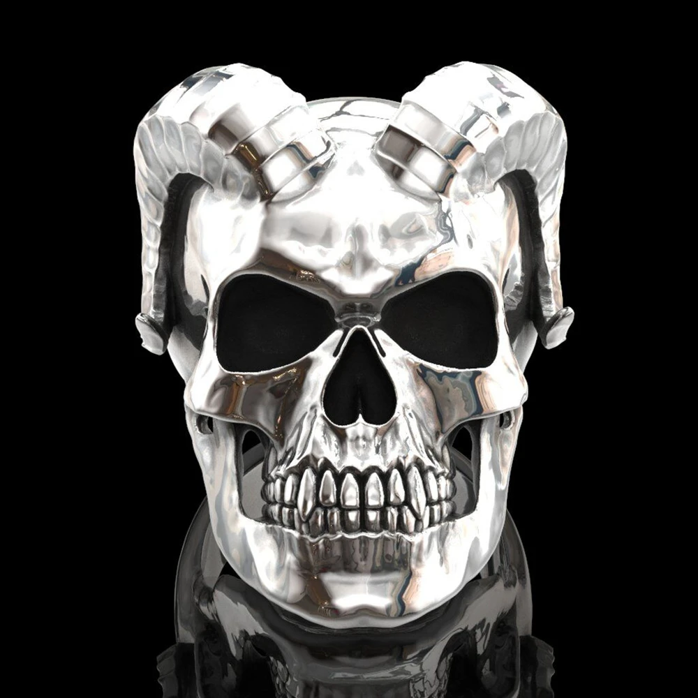 

New Gothic Punk Men's Skull Ring High Polished Devil Satan Goat Horn Skull Ring Men's Heavy Metal Motorcycle Jewelry Wholesale