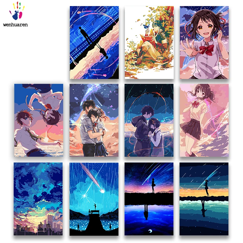 DIY картинки для раскраски по номерам с цветами ваше имя аниме Xinhaicheng Молодежные