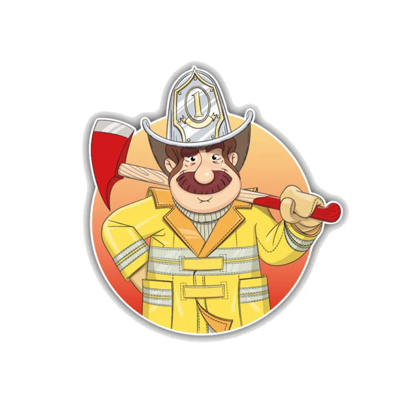 

12x13CM Personaltiy Funny Fireman Cartoon Decal PVC Car Sticker