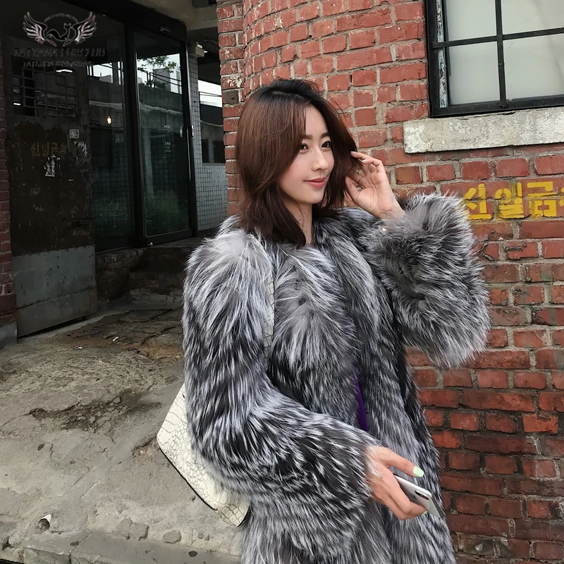 Tatyana Furclub/пальто из натурального меха пальто из натурального Лисьего меха серебристого цвета Модная приталенная куртка из лисьего меха для девочек повседневное зимнее пальто с длинными рукавами и круглым вырезом
