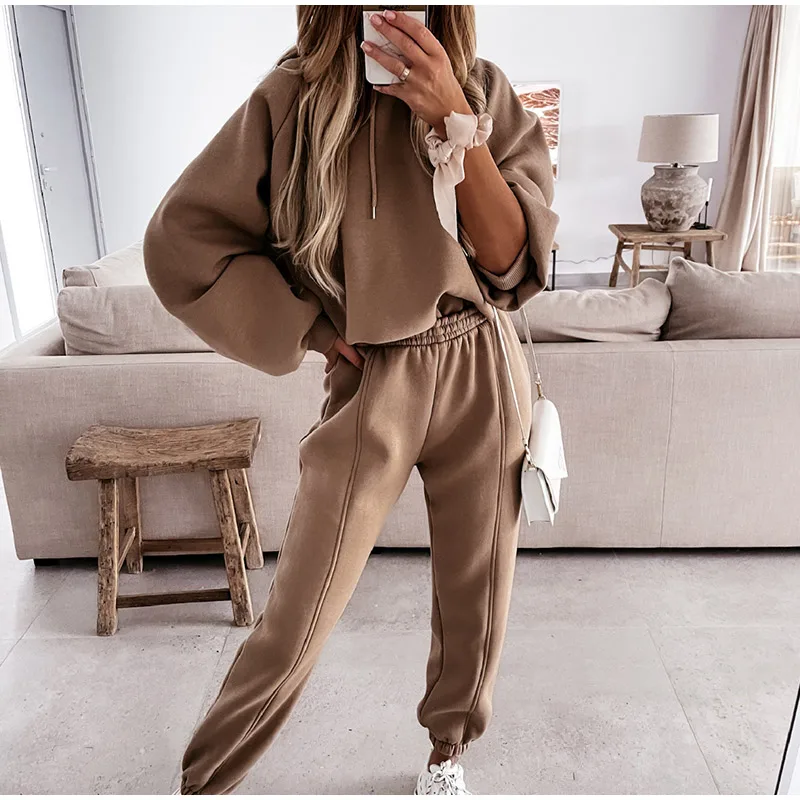 Спортивный костюм женский из двух предметов флисовая толстовка с капюшоном и