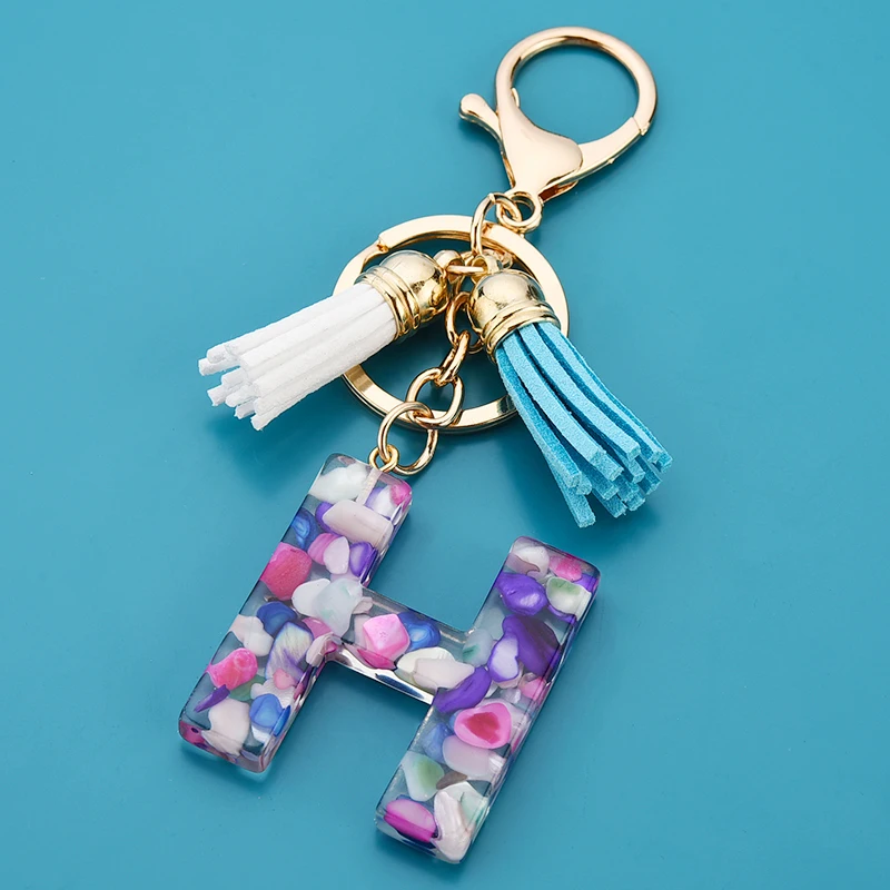 

New Creative Letter Alphabet Crystal Arylic Liquid Keychain Women Key Chains Ring Car Bag Tassels Keychain Pendent Charm EH1001A