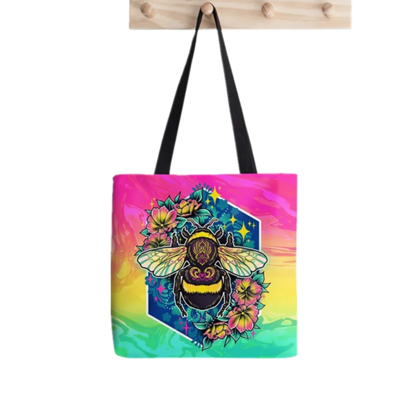 

2021 Shopper Bumblebee Cartoons printed Tote Bag women Harajuku shopper handbag girl Shoulder shopping bag Lady Canvas Bag