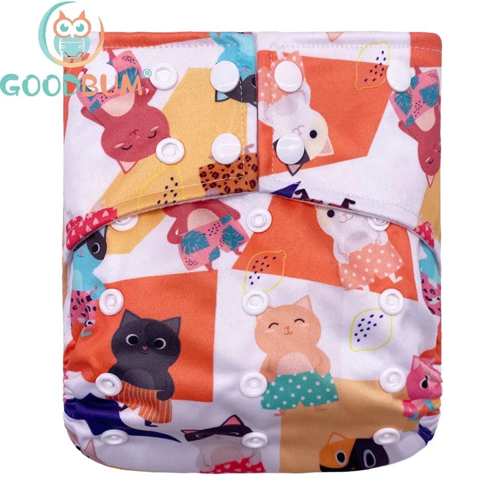Goodbum 2020 Cats Printed Washable Adjustable Double Gusset Square Cloth Nappy For Baby Diaper