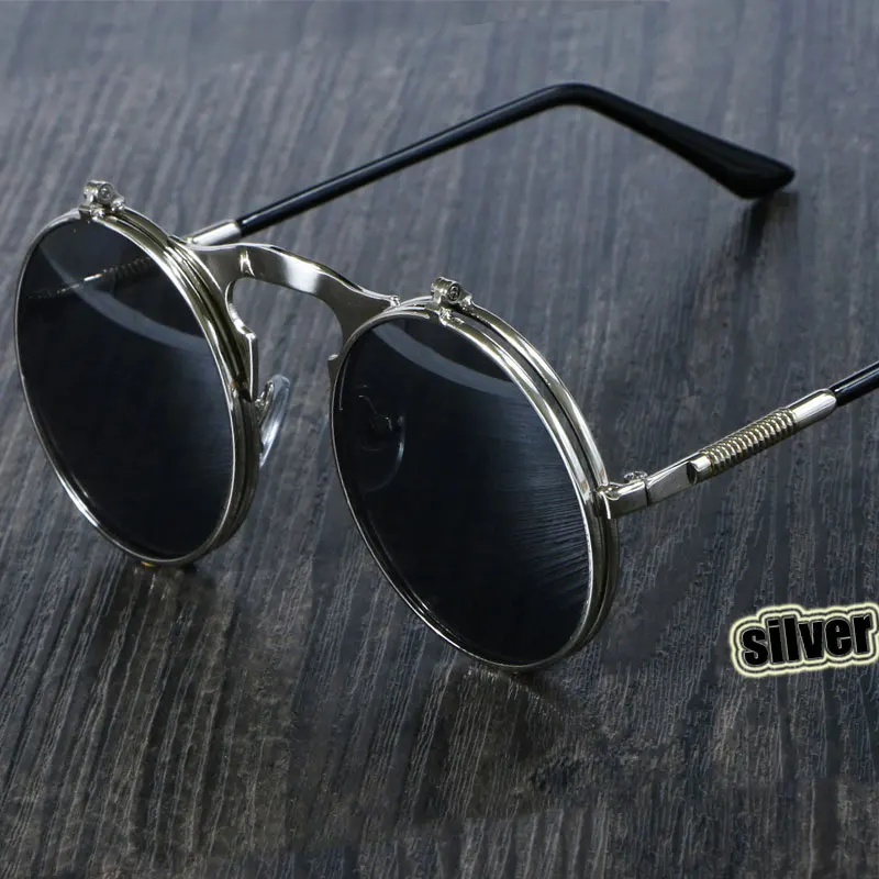 

3057 Steampunk Sunglasses Round Metal Women Style Retro Flip Circular Double Metal Sun Glasses Men CIRCLE SUN GLASSES